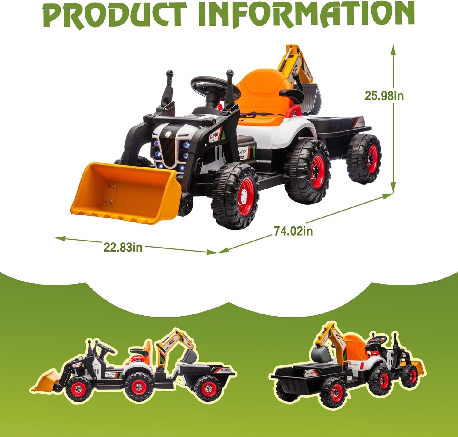 24V Kids Ride on Excavator 4-in-1 Tractor Bulldozer Dump Truck w/ Remote Control
