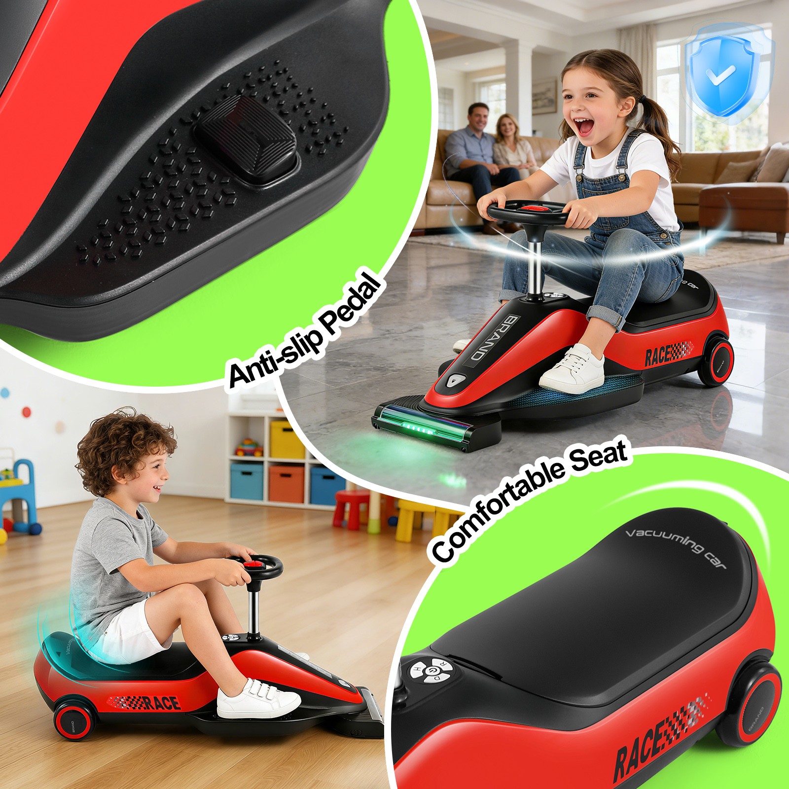 12V Kids Ride On Vacuum Cleaning Car Go Kart w/Detachable Dust Box,Music,2 Speed