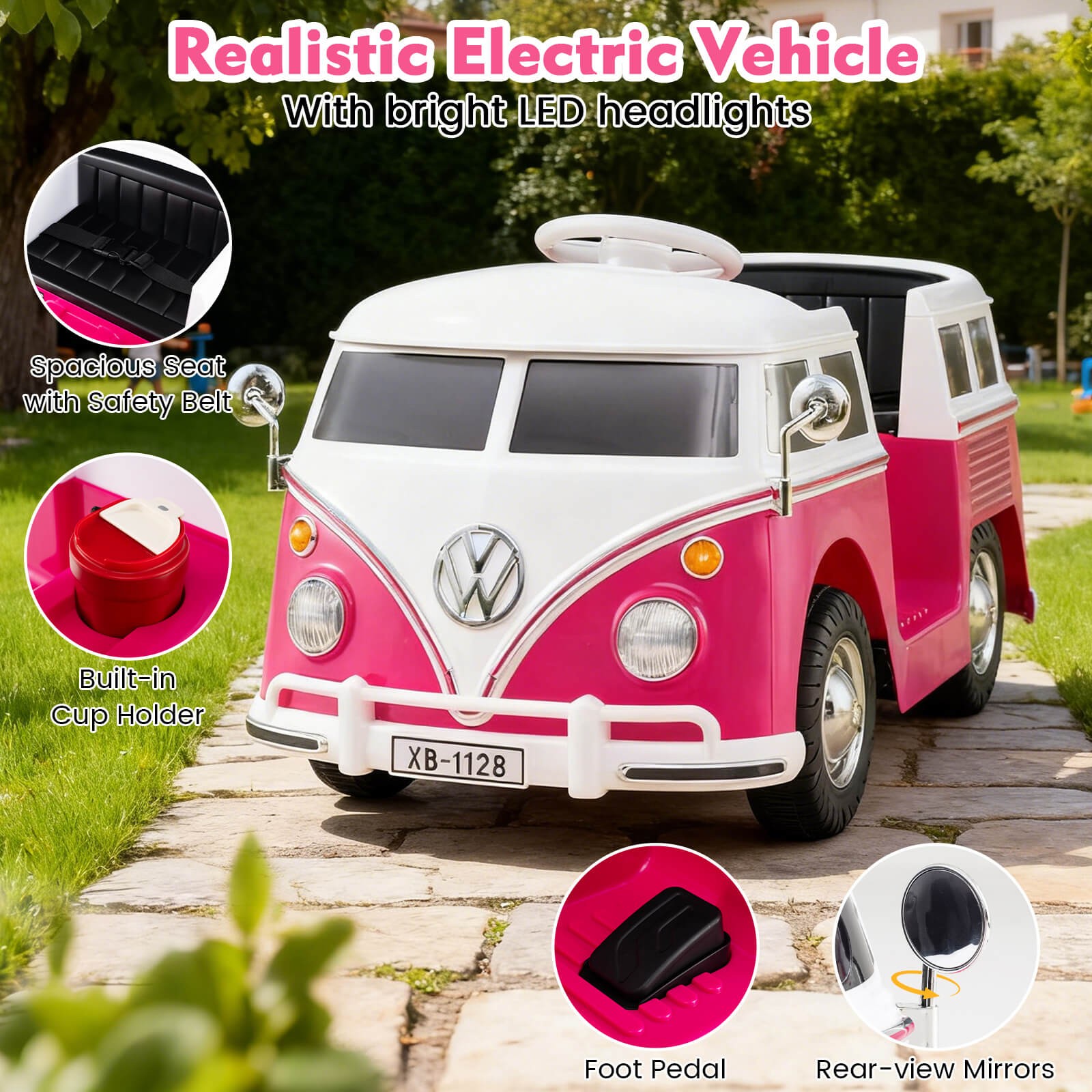 Licensed Volkswagen Ride-on Bus w/ Cup Holder, LED Headlights, Music & Horn