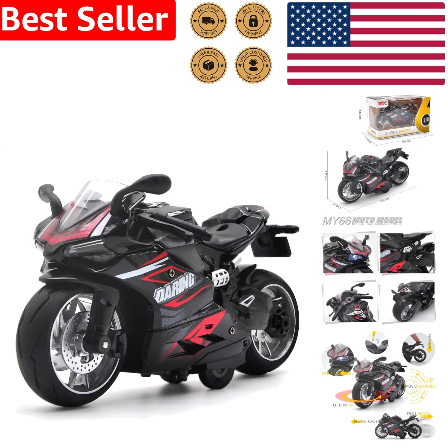 Authentic Alloy Pull Back Motorcycle Toy Kids Christmas Gift