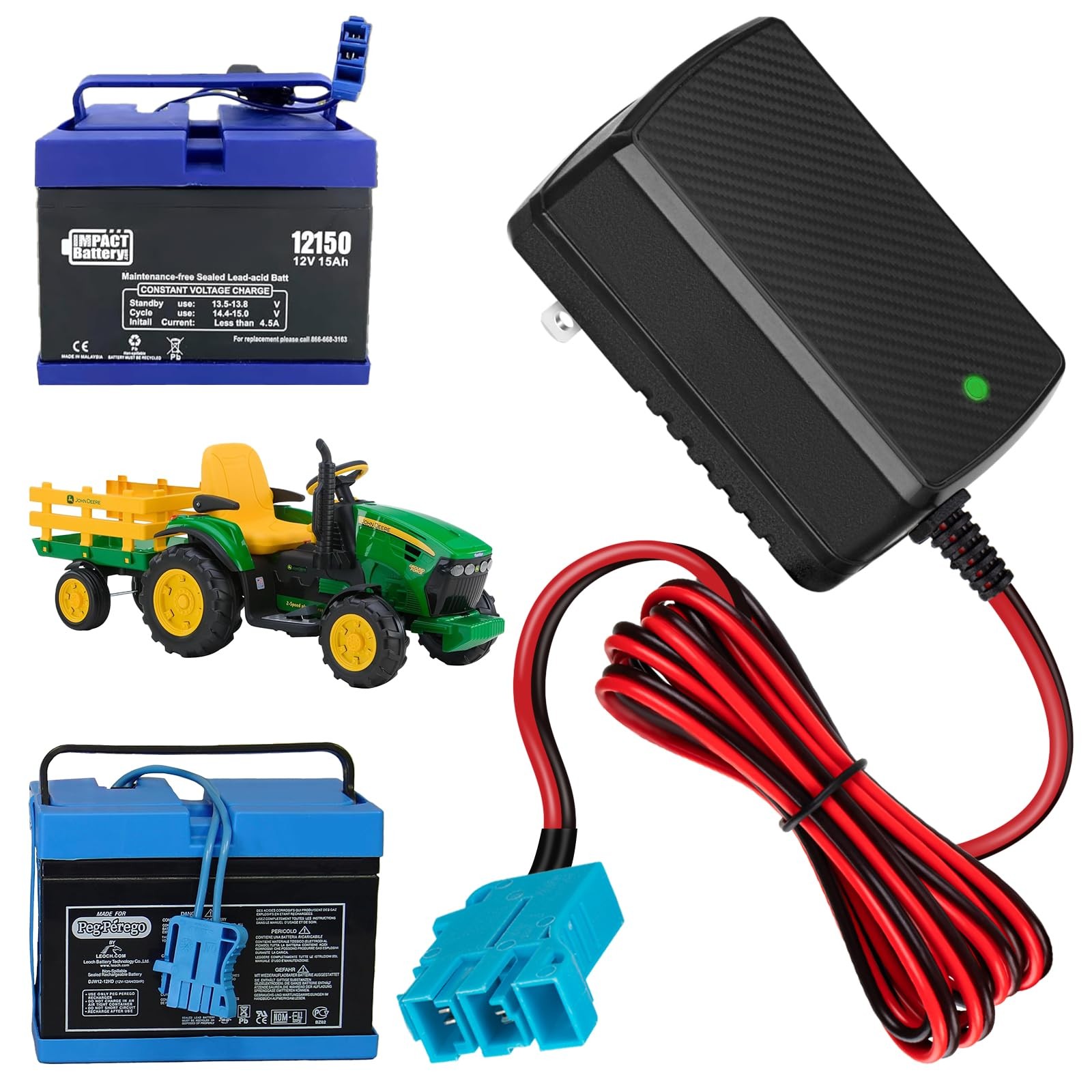 12V Battery Charger for 12V Peg-Perego Battery John Deere Ground Force Tracto…
