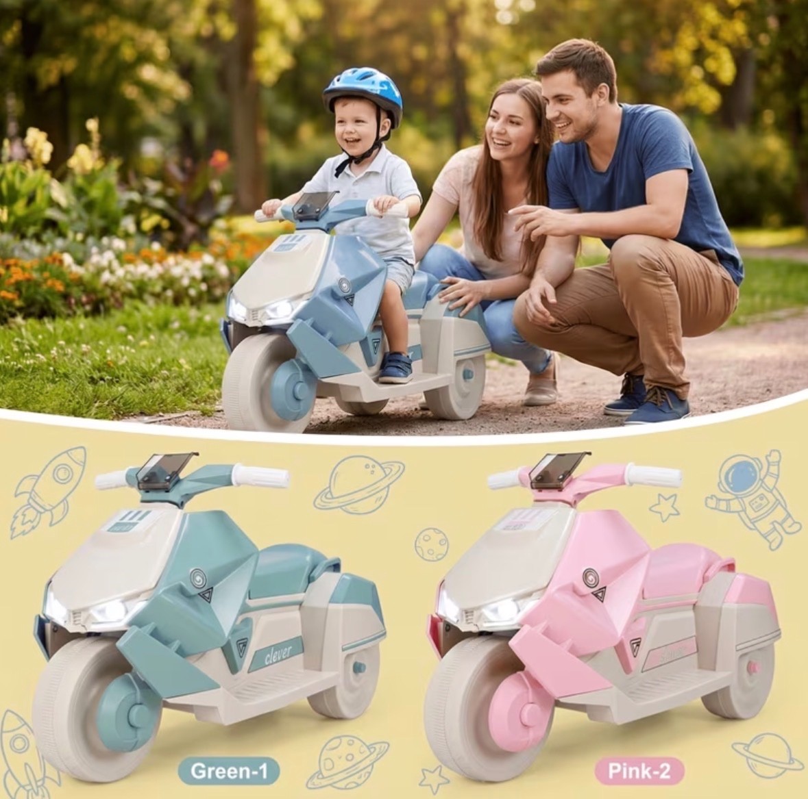 6V Motorcycle Toy For Kids Ages 3 To 6 With Led Lights & Interstellar Music