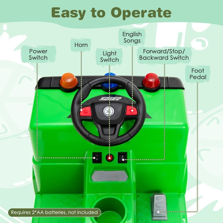 12V Battery Ride On Toy Recycling Garbage Truck Gift Kids With Warning Lights