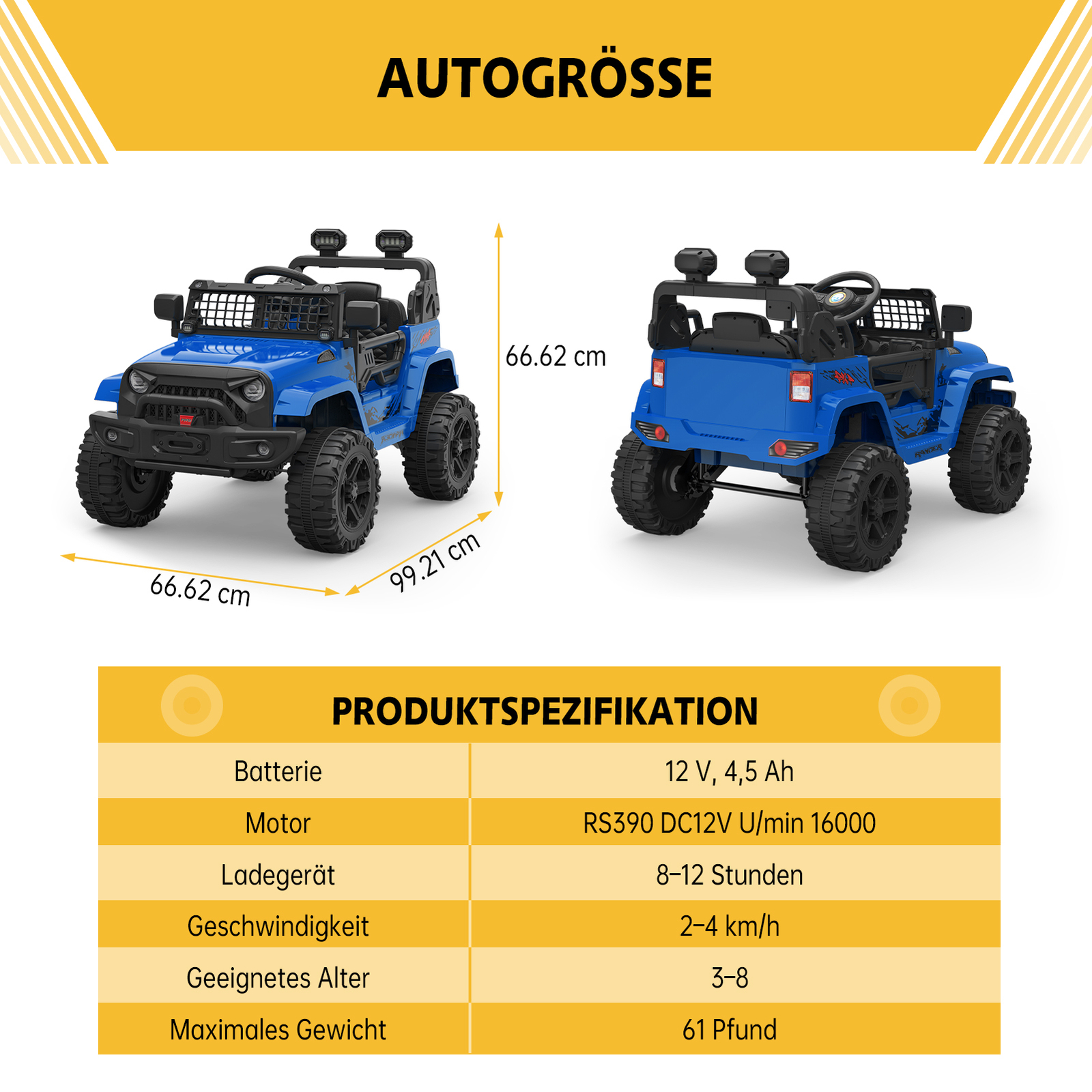 Kids Electric Ride On Truck Toys 12V Power Battery Car Blue with Remote Control