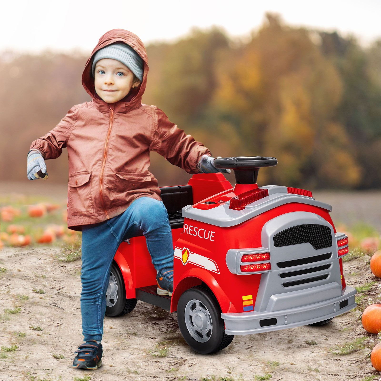 12V Battery Powered Qaba Kids Power Wheels Car with Flashing Lights & Siren