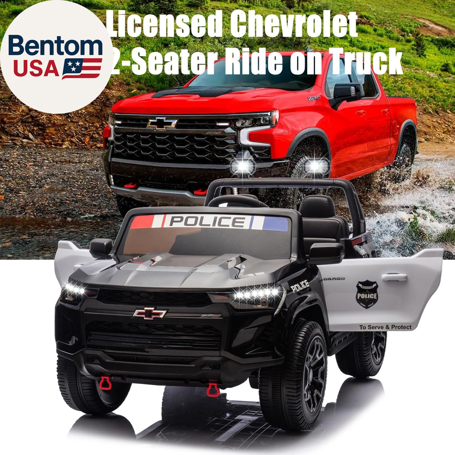 Police Car Ride On, 24V 4WD Kids Car Licensed Chevrolet Colorado, Toddler Car Ri