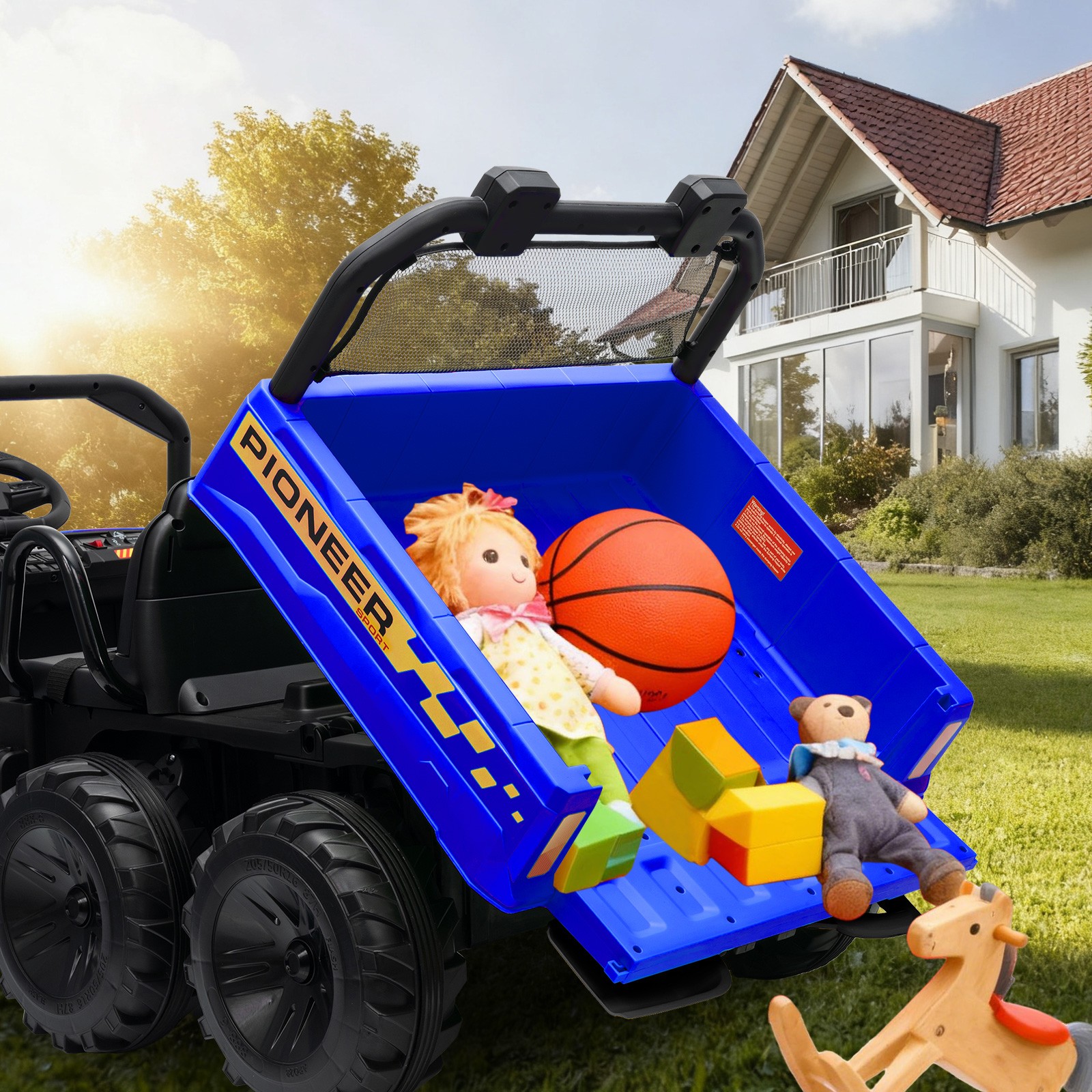 24V 2 Seater Ride on Dump Truck 4WD 6-Wheel Electric Car w/Remote Dump Bed Gift