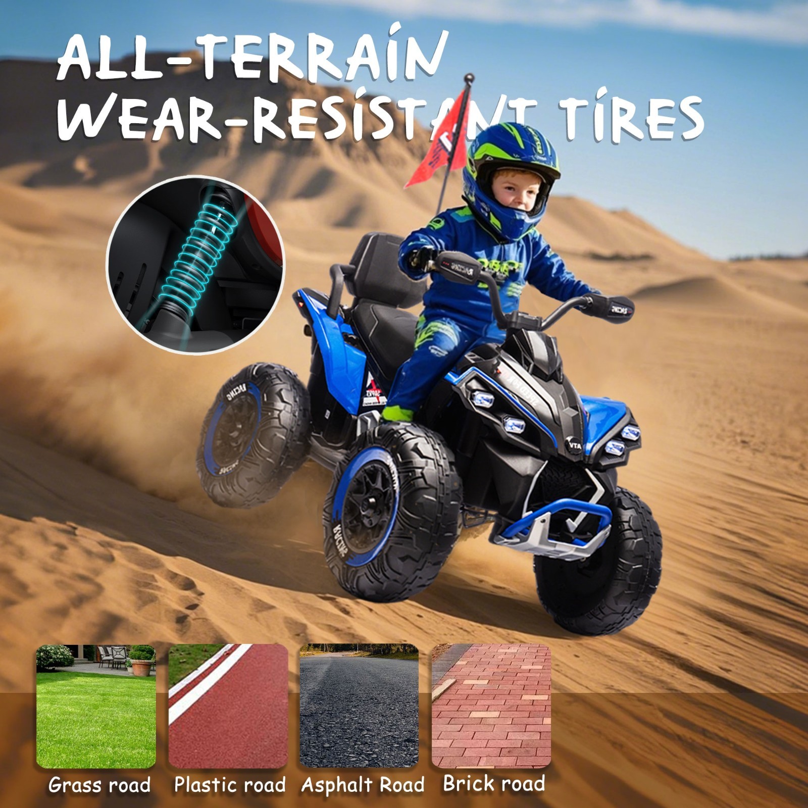24V Kids Electric ATV Ride On Car W/Remote,LED,Battery Power Wheels Toys,Blue