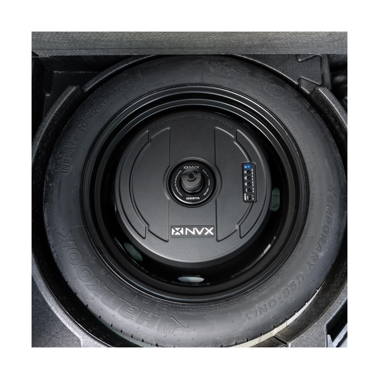 NVX QBSTA 900W Max (300W RMS) 11″ Powered Spare Tire Subwoofer Box with Built…