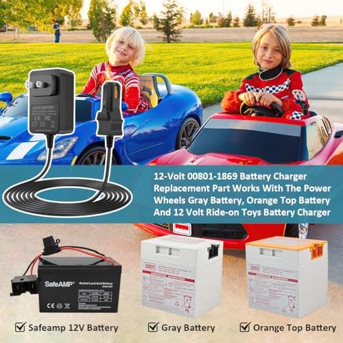 12-Volt Charger Replacement Part for Power Wheels – Gray Battery & Orange Top