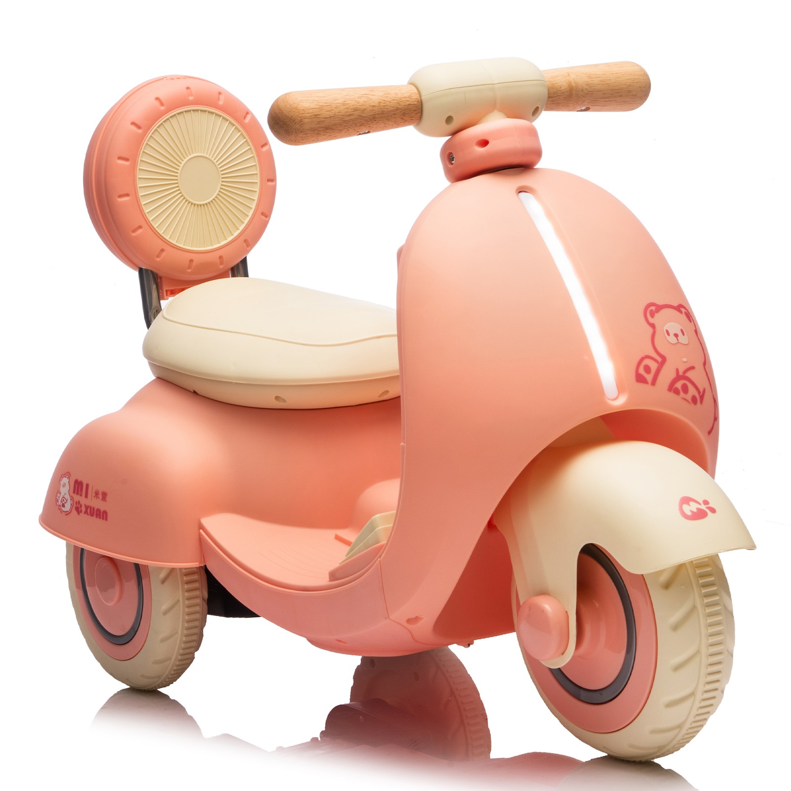 12V 3-Wheel Kids Motorcycle, Parental Remote, Wooden Handle, Slow Start, 1-3Y