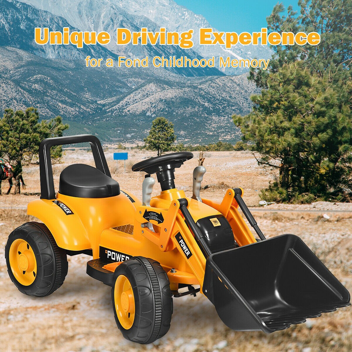 Kids Ride On Excavator Digger 6V Battery Powered Tractor W/Digging Bucket Yellow