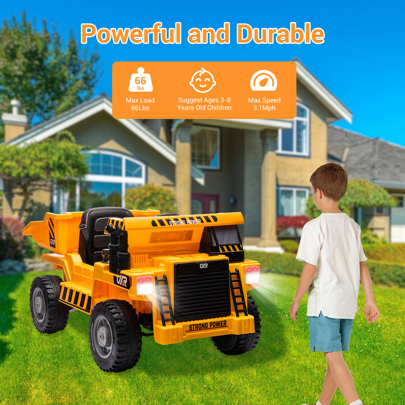 Kids 12V Ride On Dump Truck Construction Vehicle w/Electric Bed & Remote Control