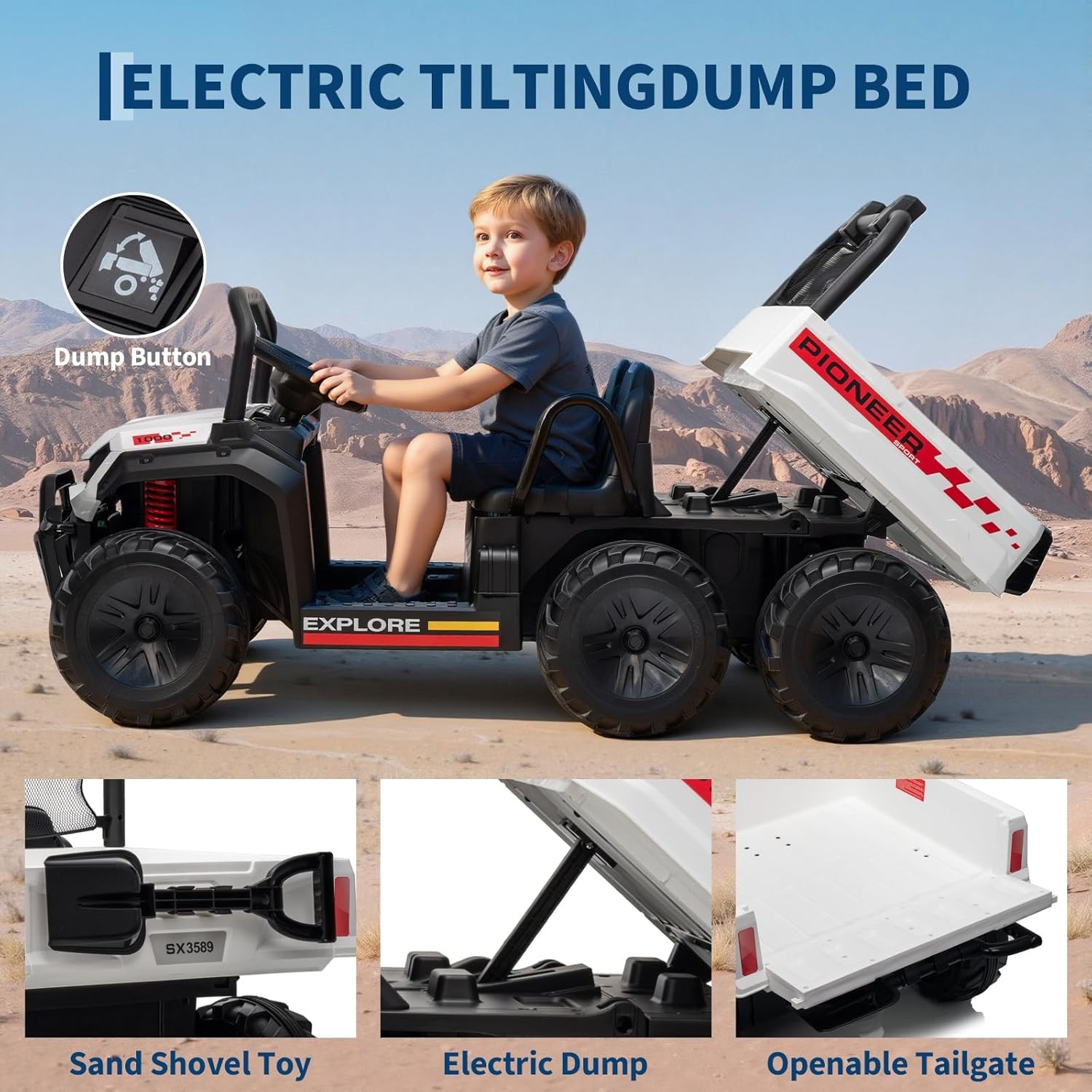 24V 4WD Kids Ride-on Dump Truck Remote Control 2-Seater with Dump Bed 3 Speed