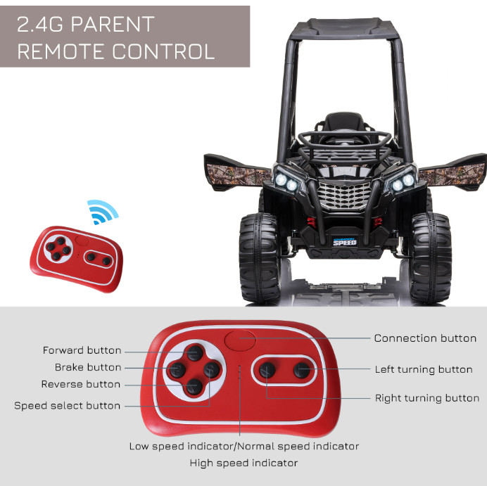 12V Kids Electric Ride On Car UTV Black Camouflage Remote Control MP3