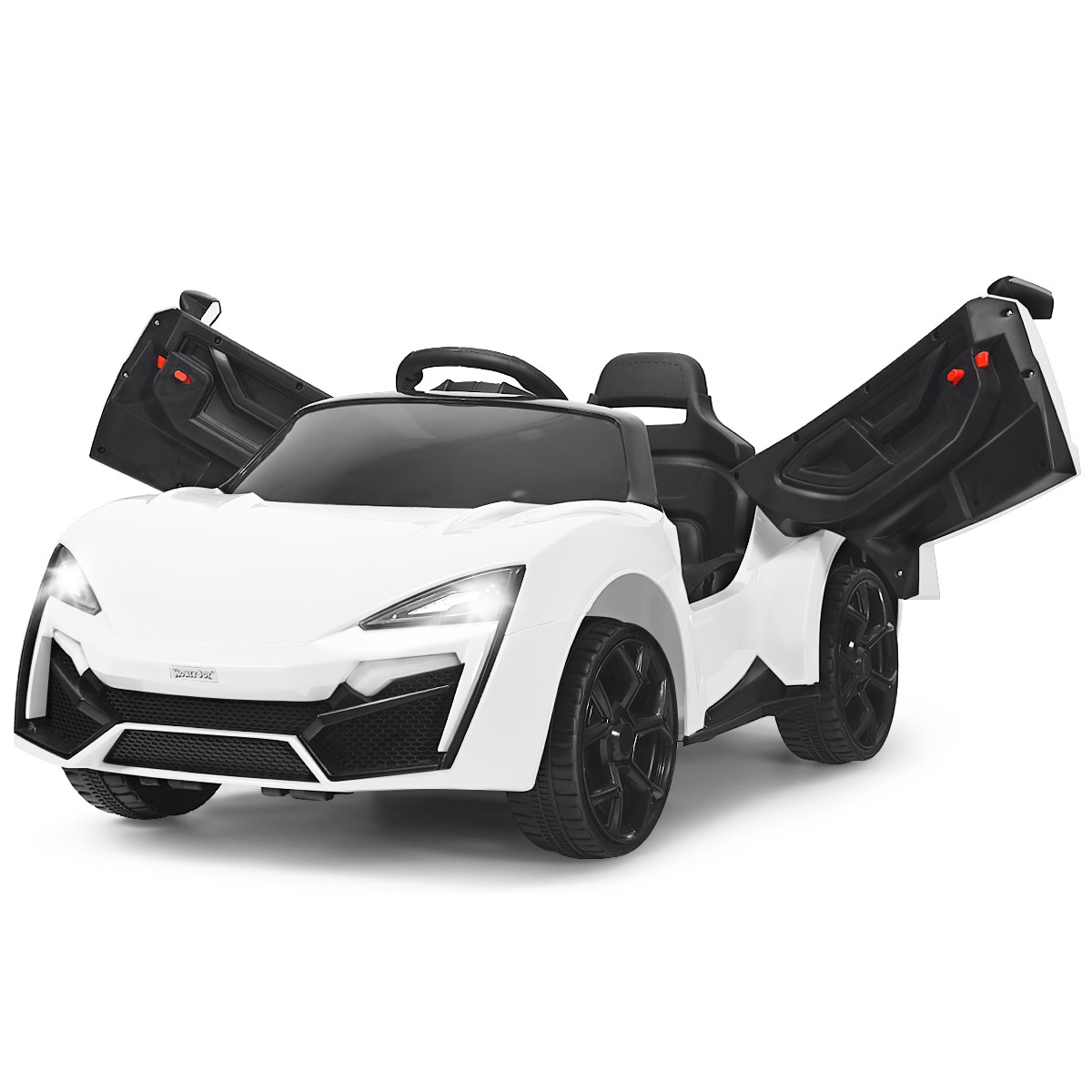 12V Kids Ride On Car 2.4G RC Electric Vehicle w/ Lights MP3 Openable Doors White