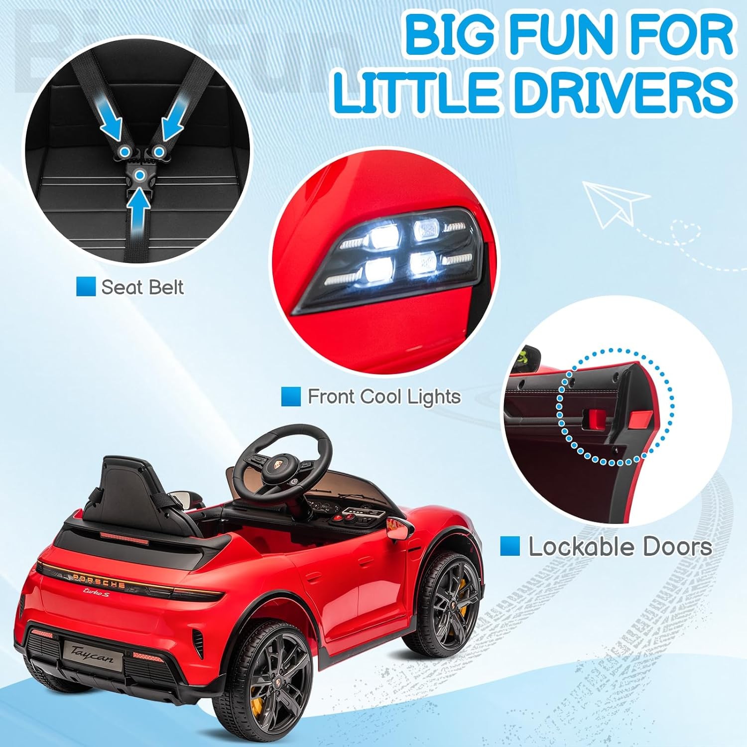 12V Kids Ride on Car, Licensed Porsche Taycan Electric Car w/Remote for Toddlers