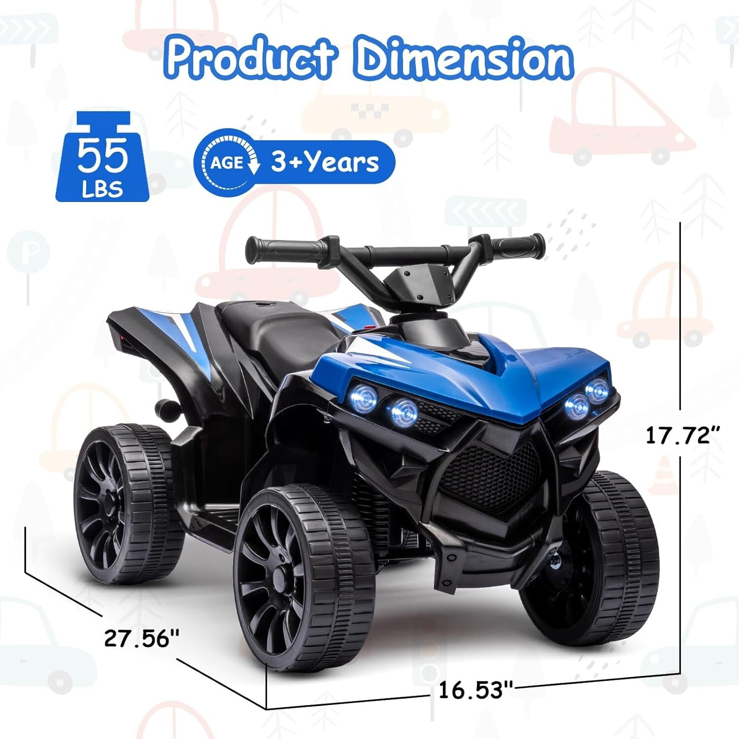 Kids Ride On Electric ATV Off-Road Quad Car 6V Battery Powered 55 LBS Load Blue