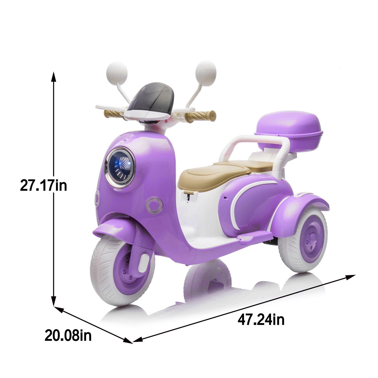 12V Two Motors Kids Ride On Level Up Two-seater 3 Wheel Toy for Kids 3-6 Purple