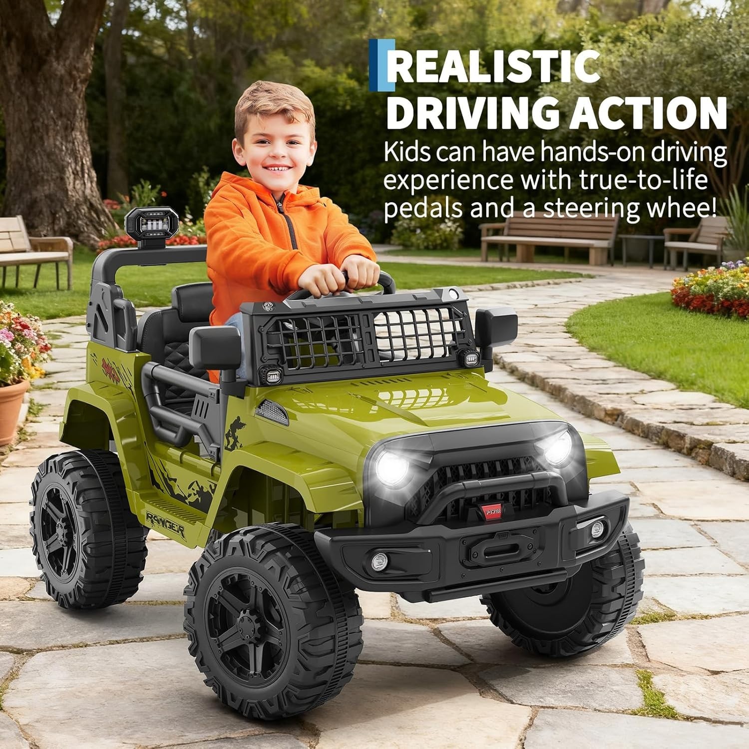 Electric Ride-On Truck Car for Kids with Bluetooth