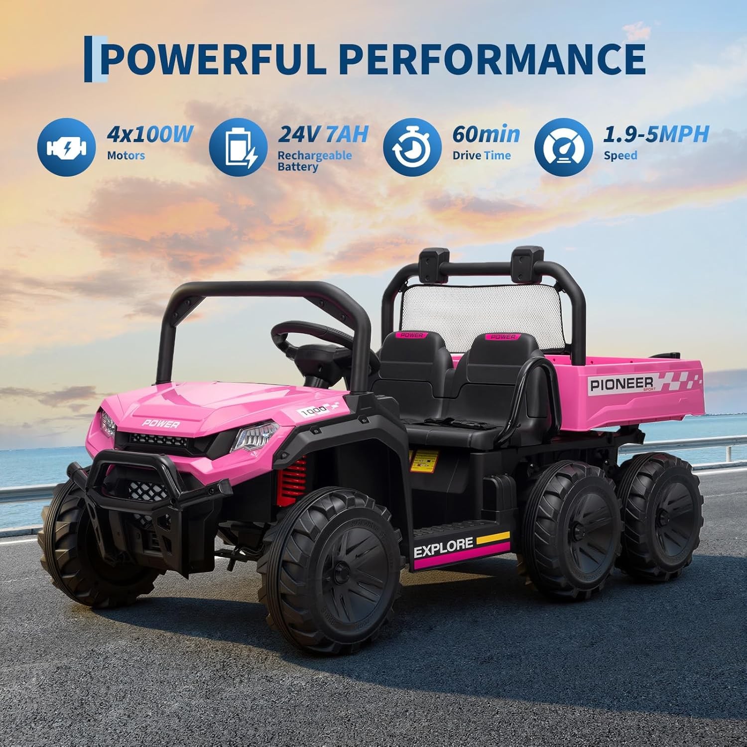 24V 4WD Kids Ride-on Dump Truck Remote Control 2-Seater with Dump Bed 3 Speed