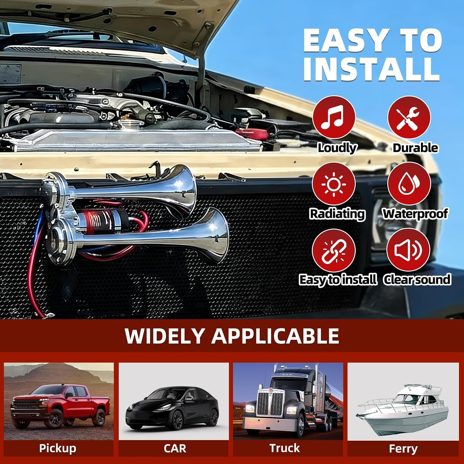Air Horn for Car/Trucks, 150Db Super Loud Train Horn,With All-In-One 12V Air Com