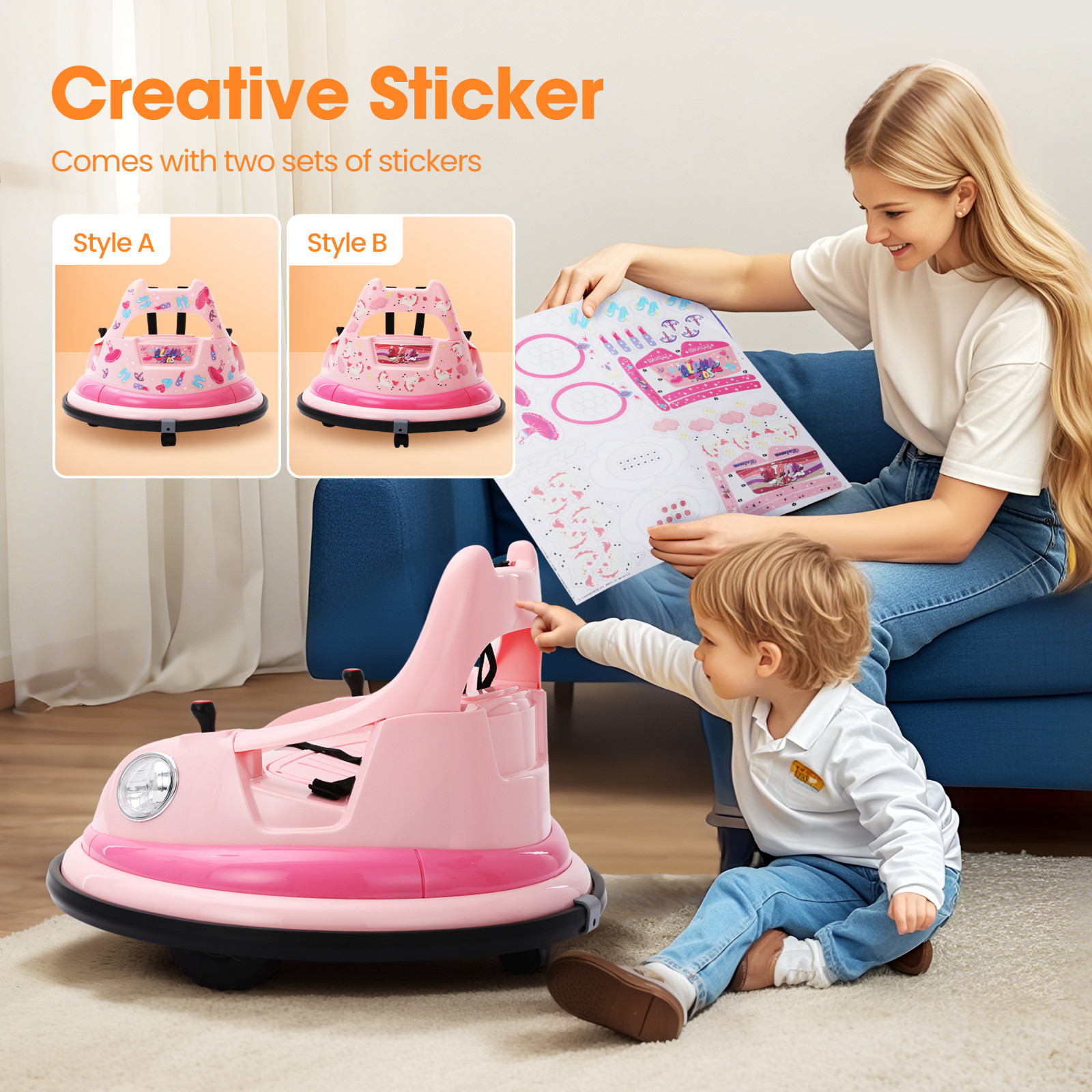 12V Electric Bumper Car for Kids 1.5-6 Years with Remote Control DIY Stickers