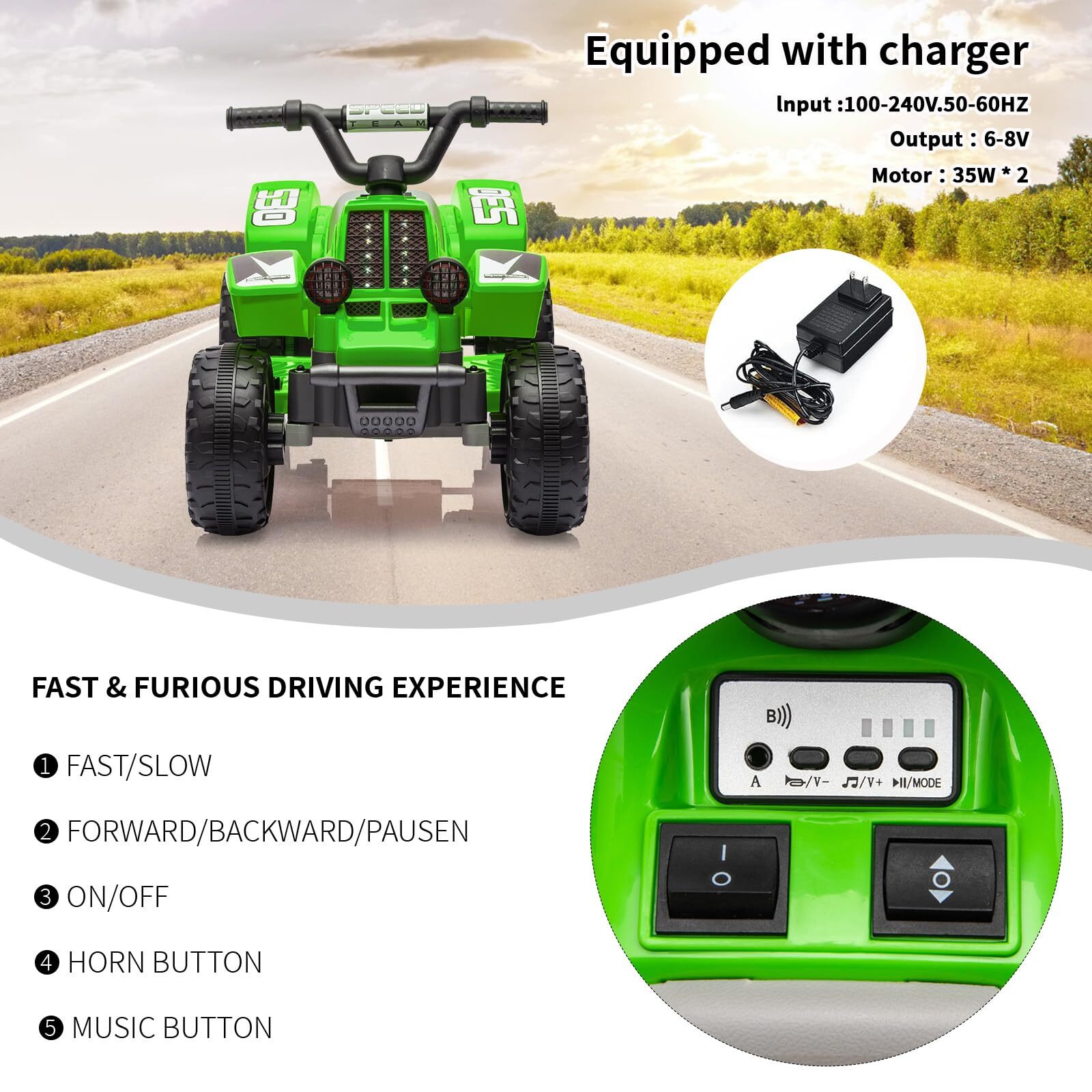 6V Kids ATV 4-Wheeler Ride On Car Electric Motorized Quad Battery Powered