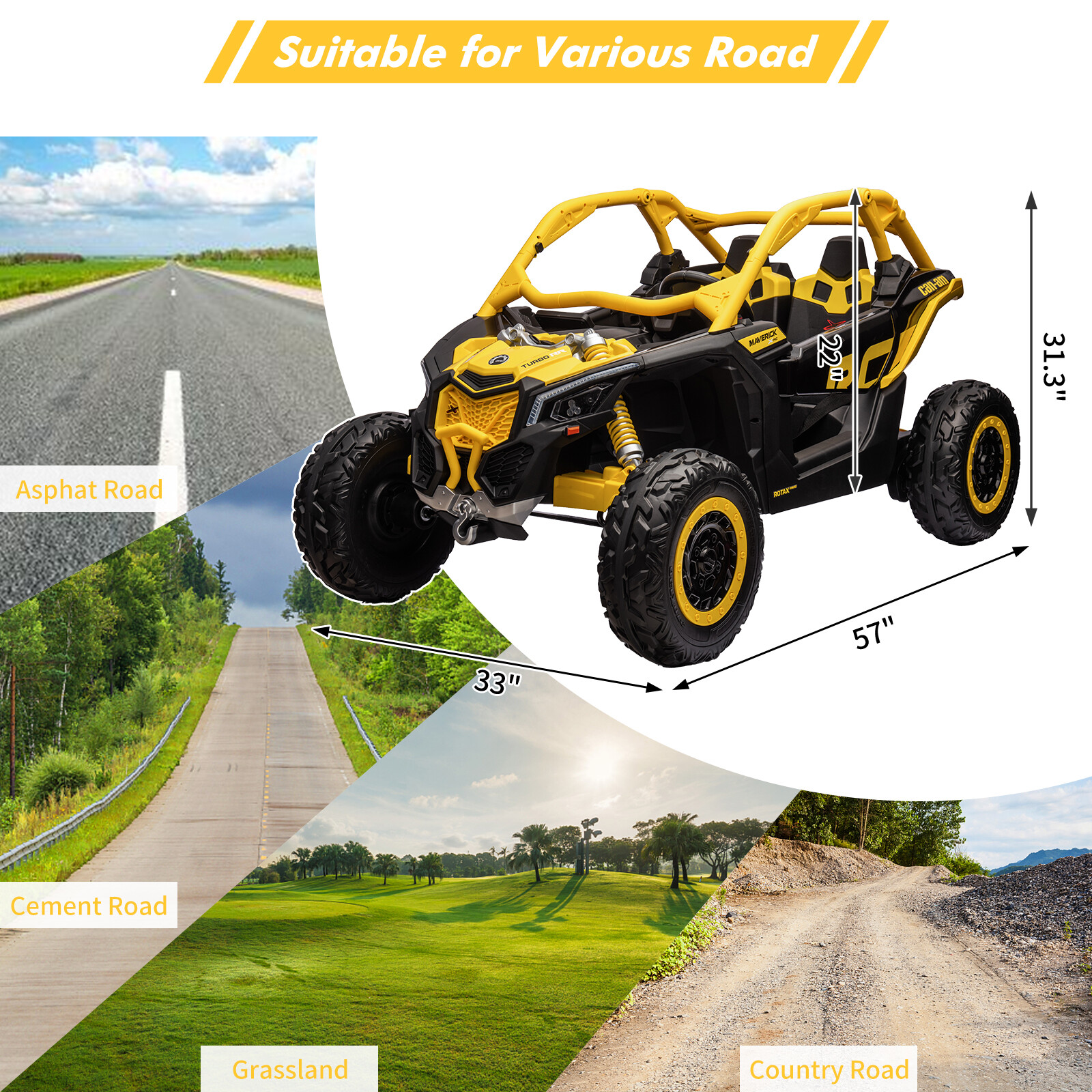 2 Seater Ride On UTV Car, Electric Off-Road Car, 4WD Kids Truck W/Remote Control
