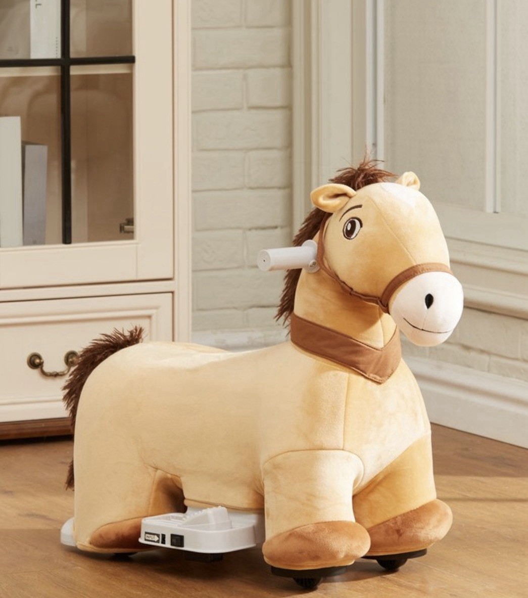 NEW 6V Electric Ride on Horse with Music Forward, PU Wheels, Brown