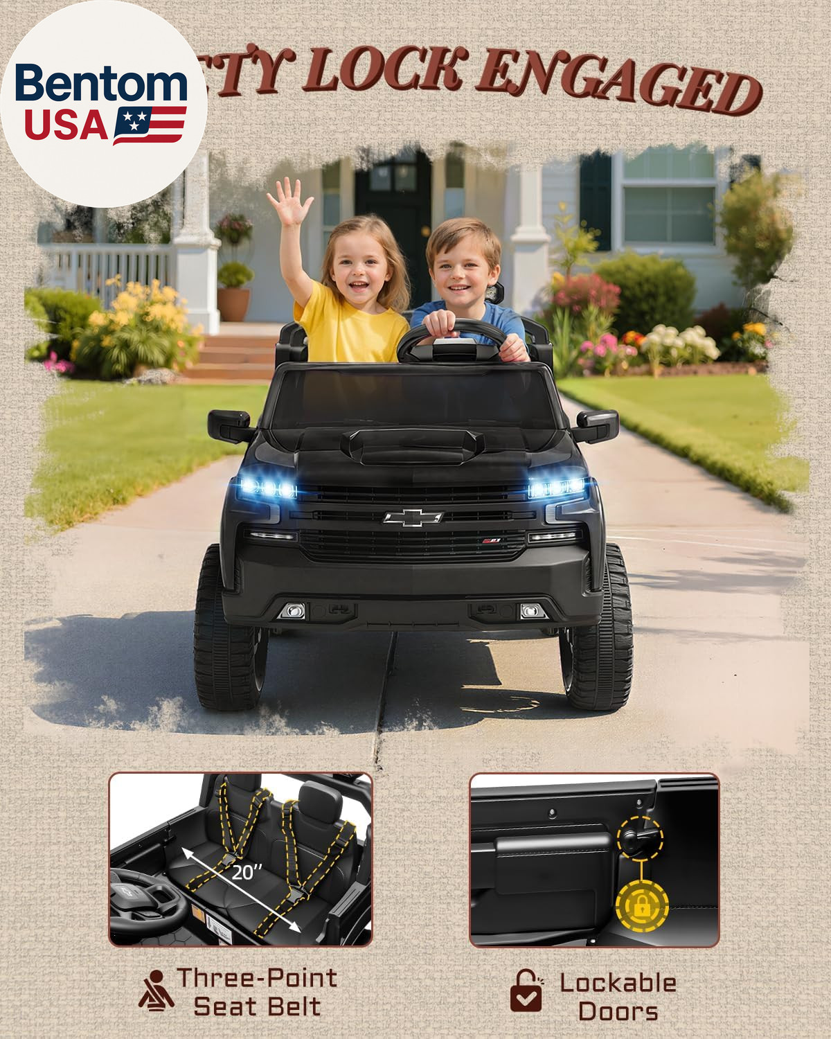 24V Chevrolet Silverado Ride On Truck 2 Seater Kids Electric Car Black