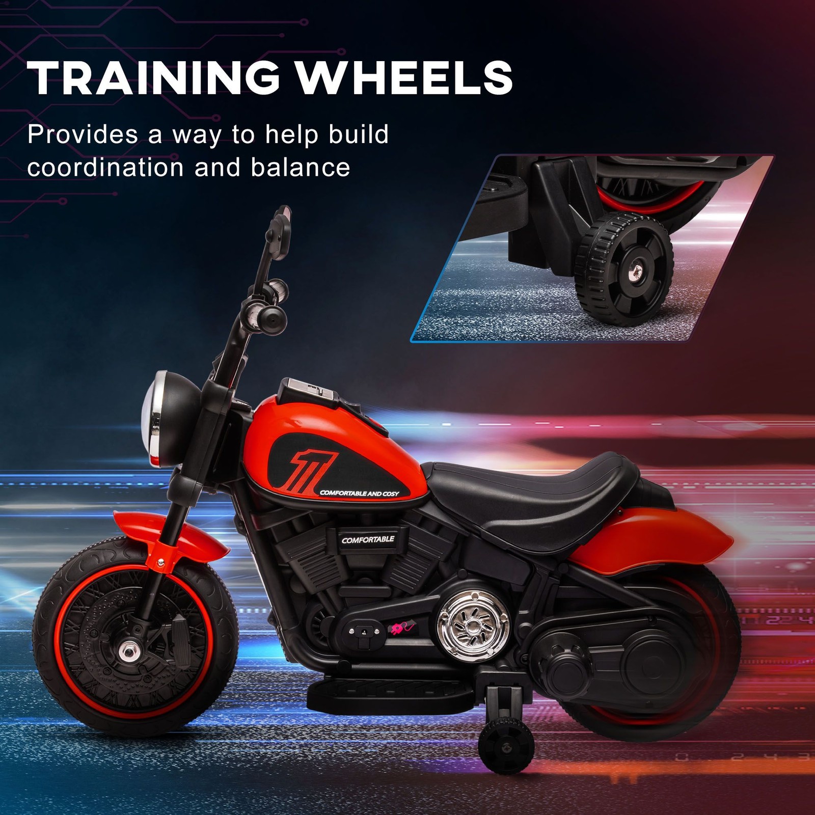 6V Motorcycle for Toddlers 30×16.5×22.5 in 55lb Load Red