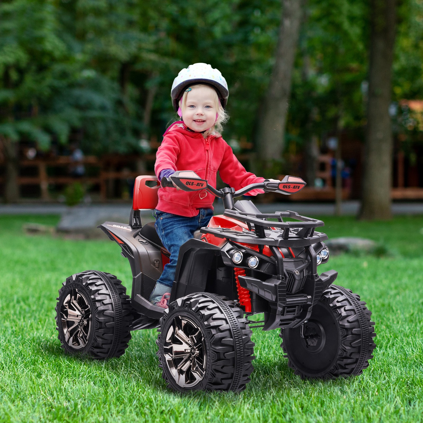 Aosom 12V Kids ATV Quad Car Toy with Music & Headlights, Red