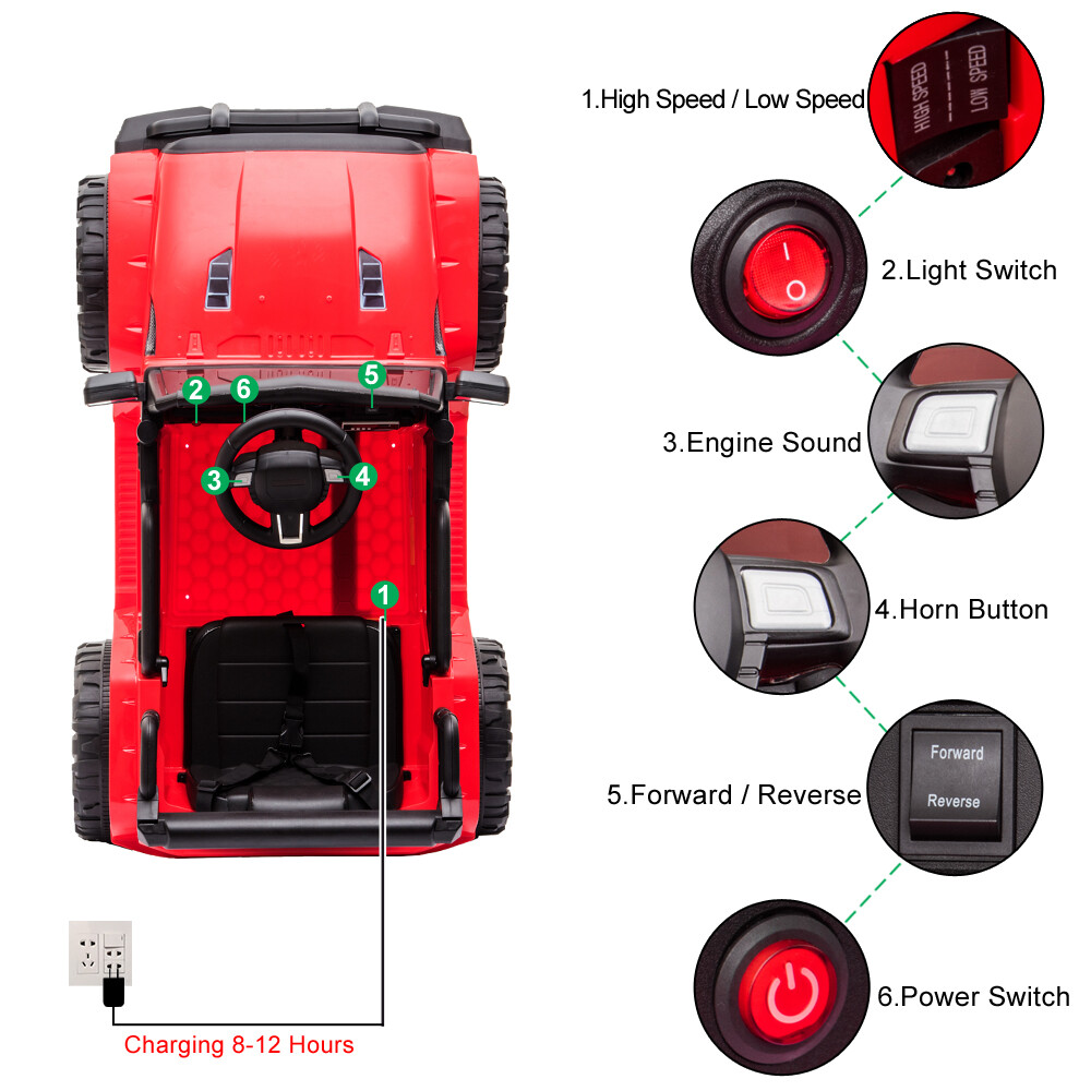 Red 12V Ride on Car Battery Powered Electric Toy Truck w/Remote Control for Kids