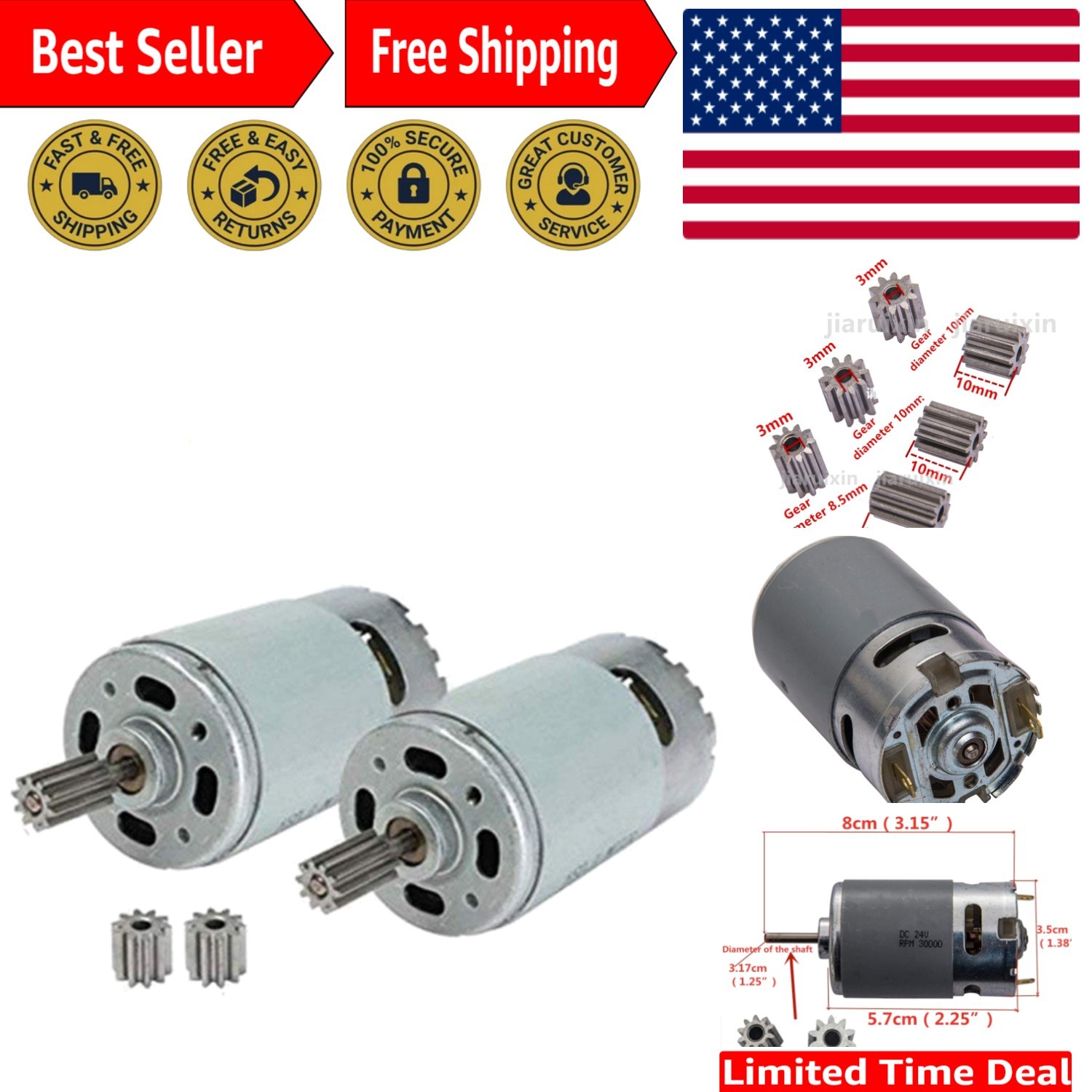 2 Pcs 24V 30000RPM Electric Motors for Kids Ride-On Cars – Upgrade Parts