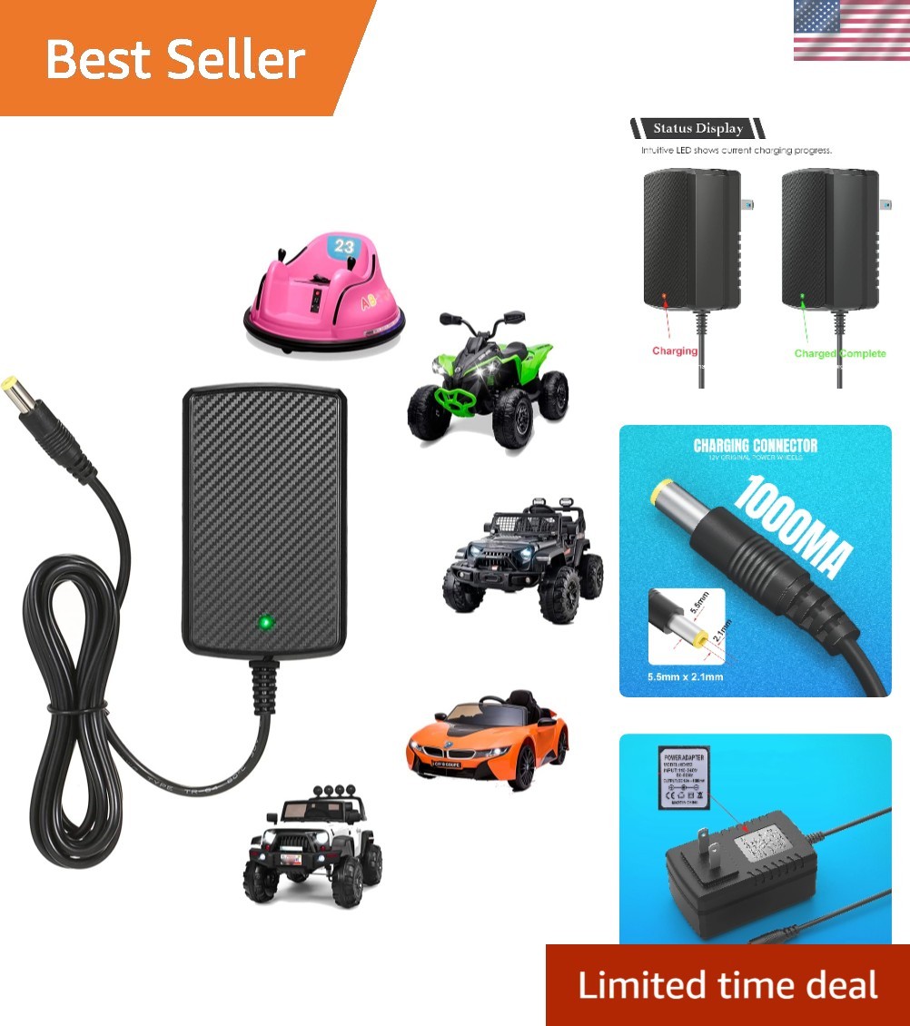 Safety Certified 12V Charger for Electric Kids Ride-On Vehicles – Compact Design