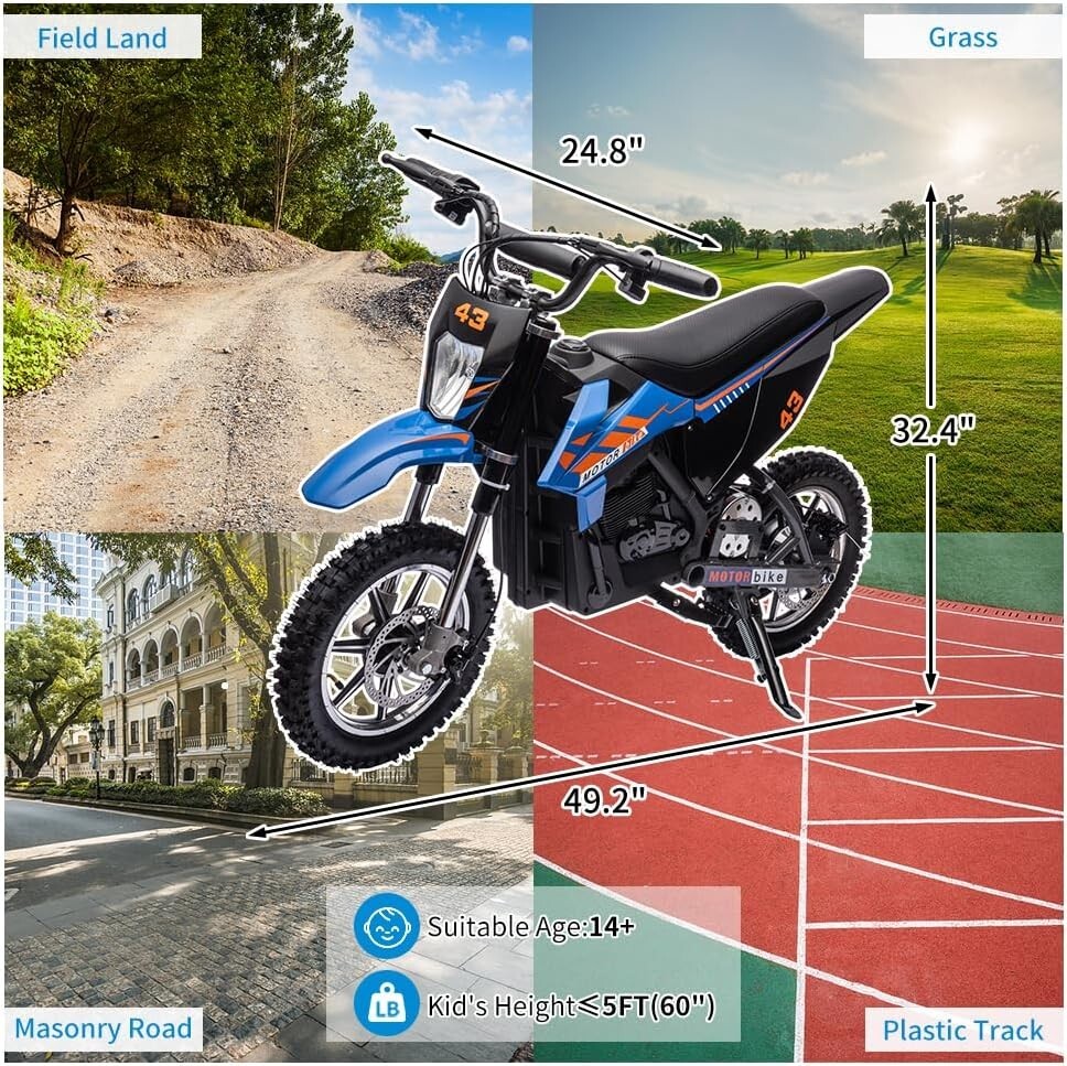 36V Electric Dirt Bike Ride on Motorcycle 500W Brushed Motor for 6+ Years Kids