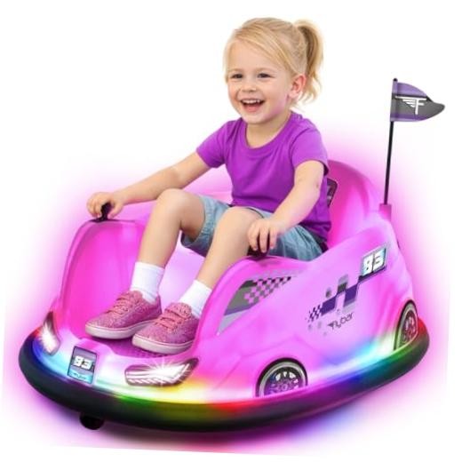 12V Glow Bumper Car Ride On Toy – Indoor/Outdoor Toys, Toddler Toys, Pink