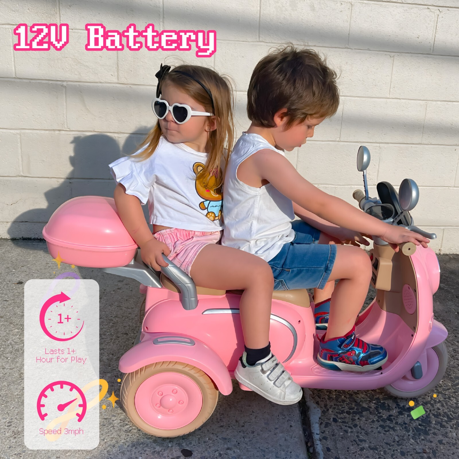 Pink 12v Kids Ride On Motorcycle Girl Moped Battery Electric Motorbike with LED