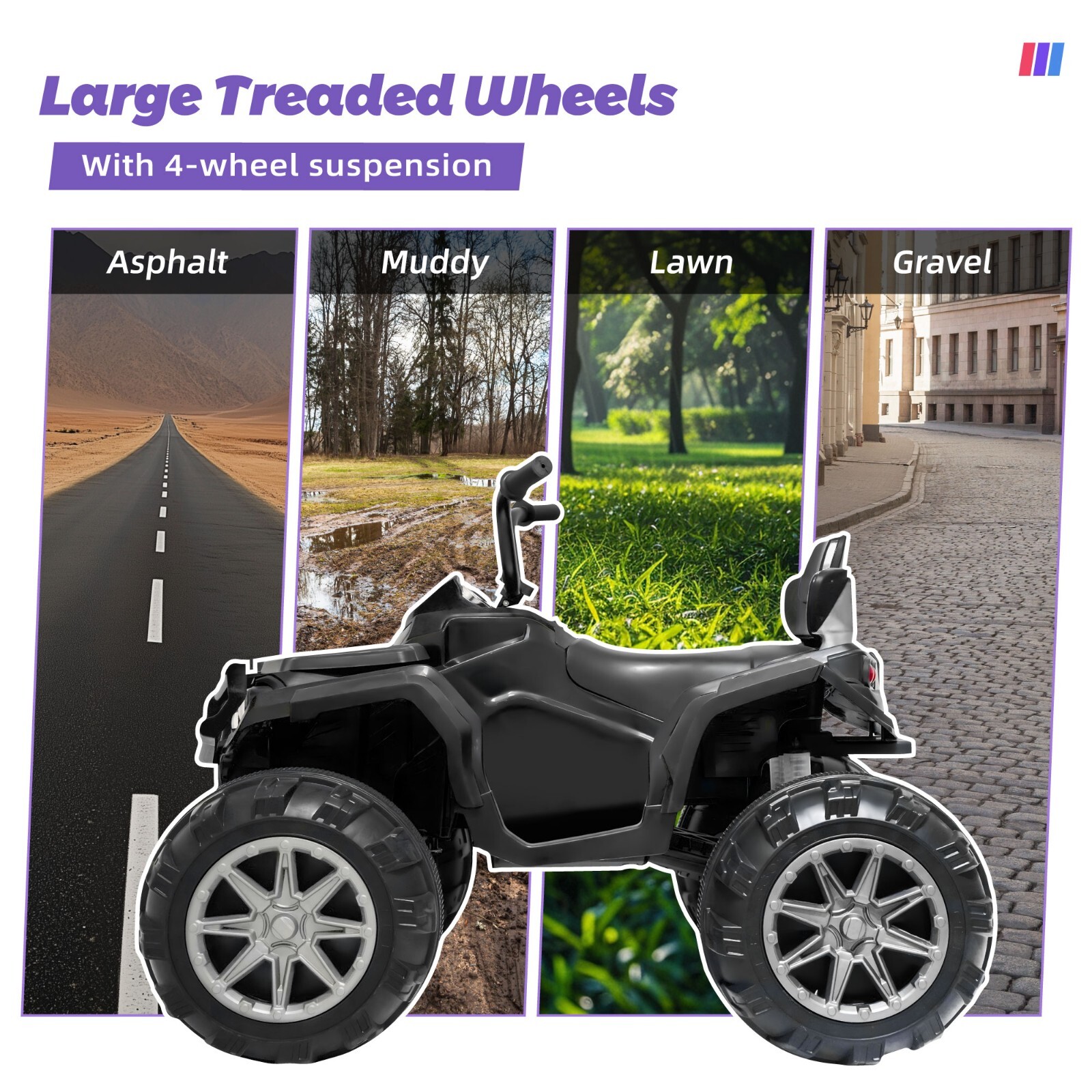 24V Kids Ride on Toy 4 Wheeler Quad Car 6mph Top Speed with Low&High Speed Black