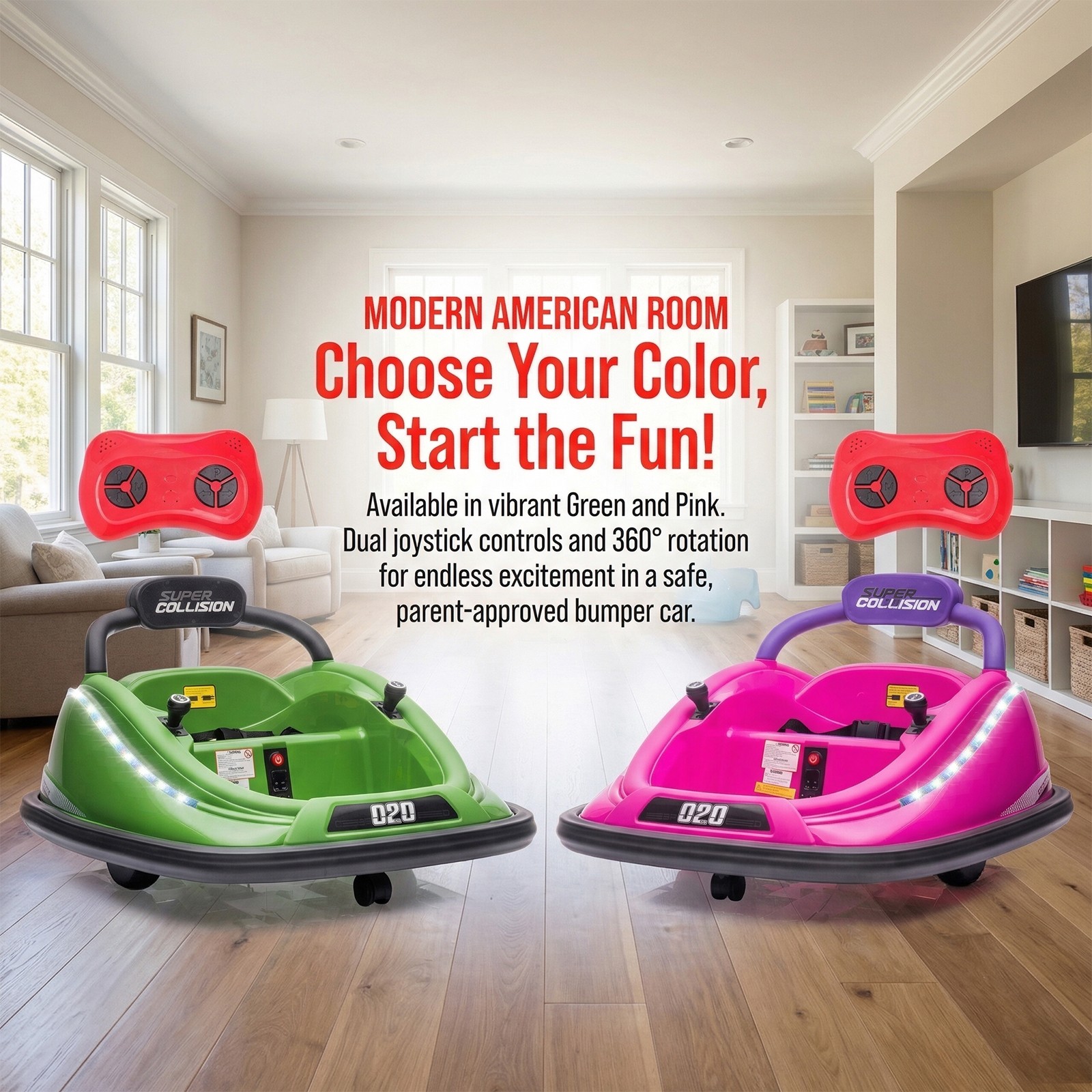 Super Collision 360° Rotating Bumper Car 12V Electric Ride-On Toy Car W/ Remote