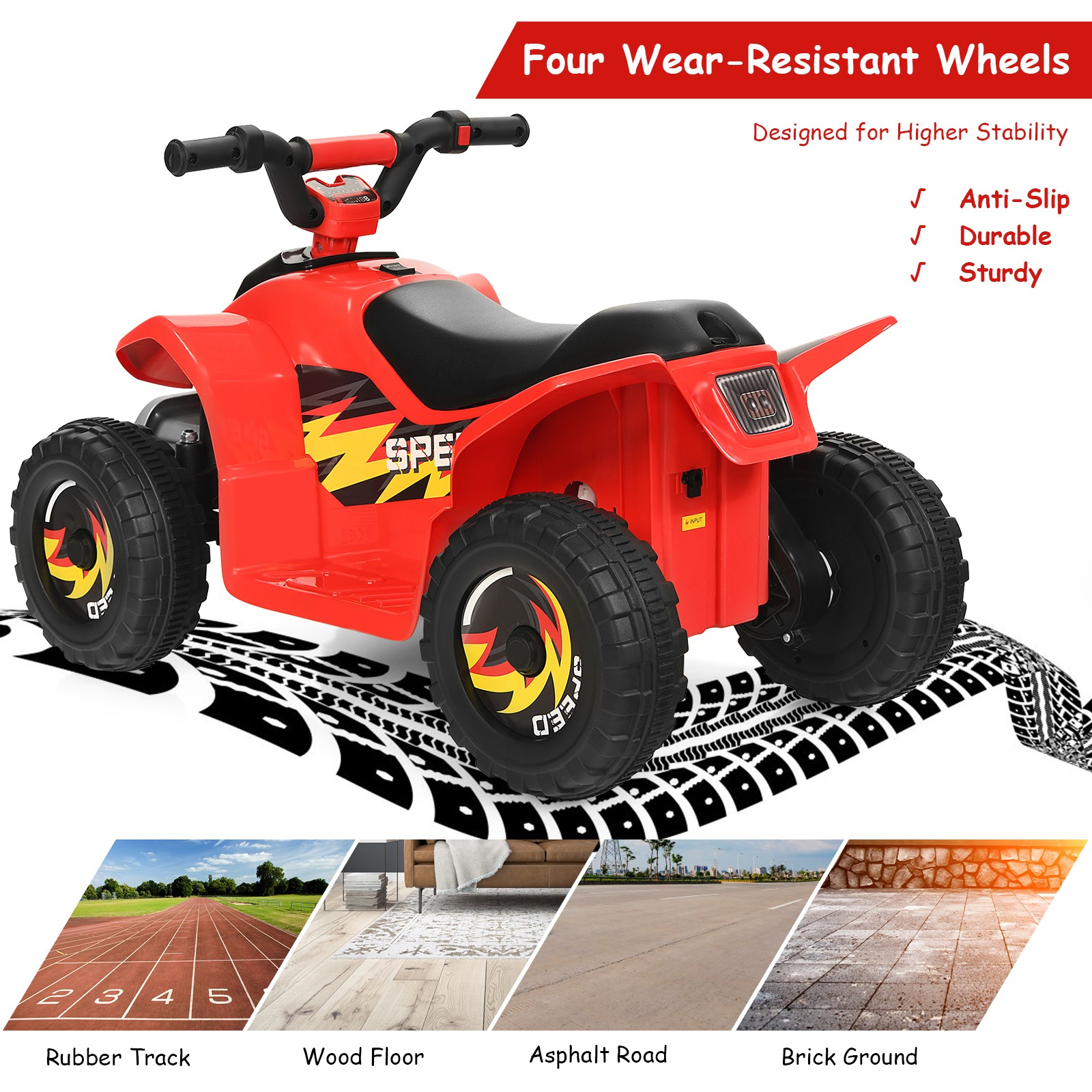 6V Kids Electric Quad ATV 4 Wheels Ride On Toy for Toddlers Forward&Reverse Red