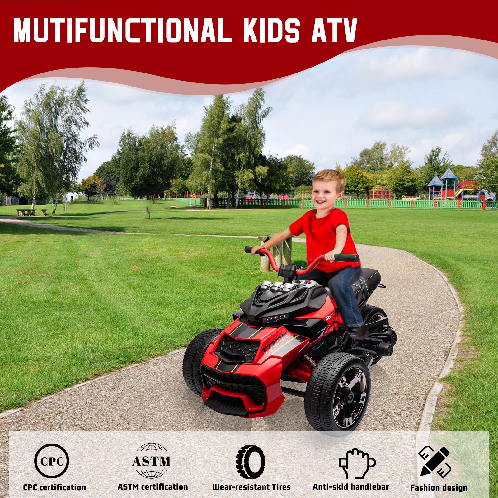 Kids Electric ATV 12V 7Ah Battery 55W Dual-Motor 7mph EVA Tires Outdoor Toy, Red