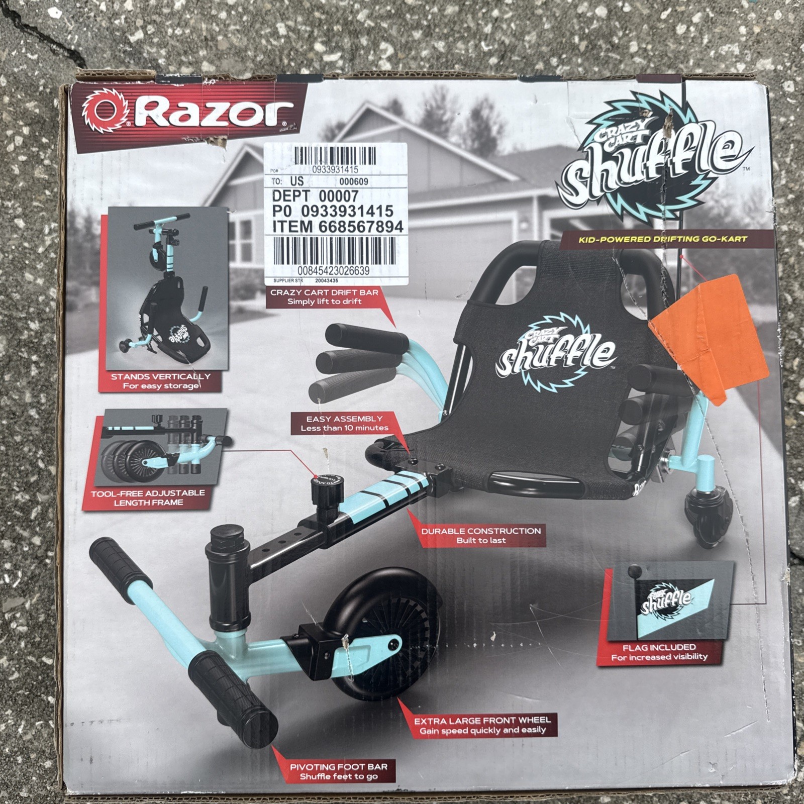 NEW Crazy Cart Shuffle by Razor Kid-Powered Drifting Go-Kart Ride-on for Ages 4+
