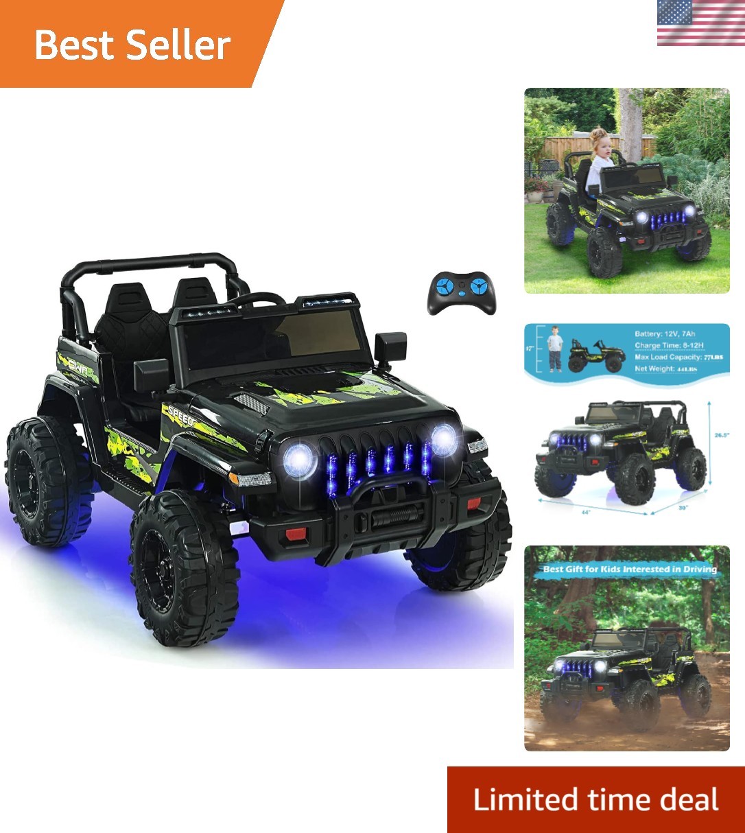 Electric Ride On Truck for Kids – Bluetooth, Music & Safety Features