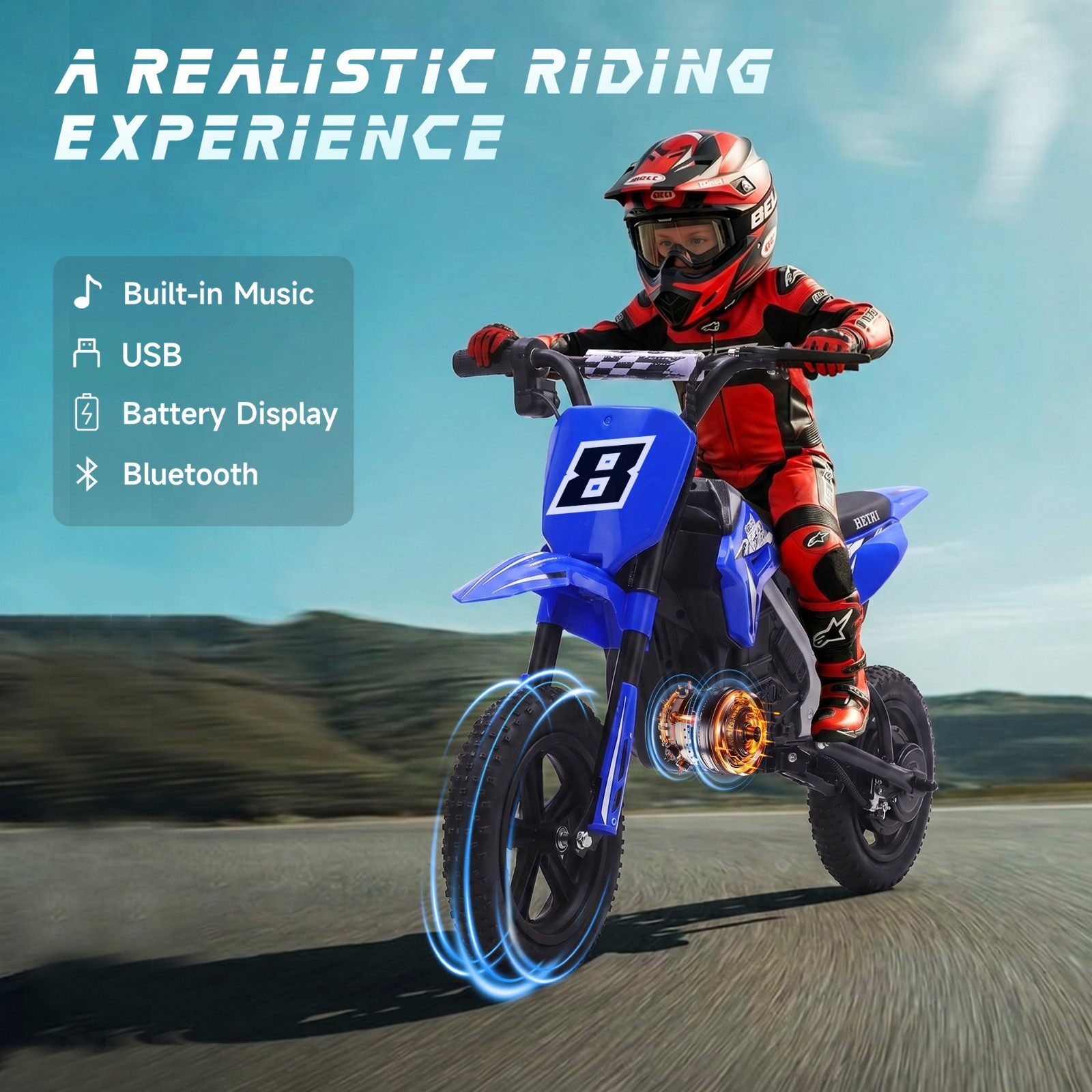 24V Dirt Bike 11MPH 350W Motor Kids Electric Motorcycle Ride on with Drum Brakes