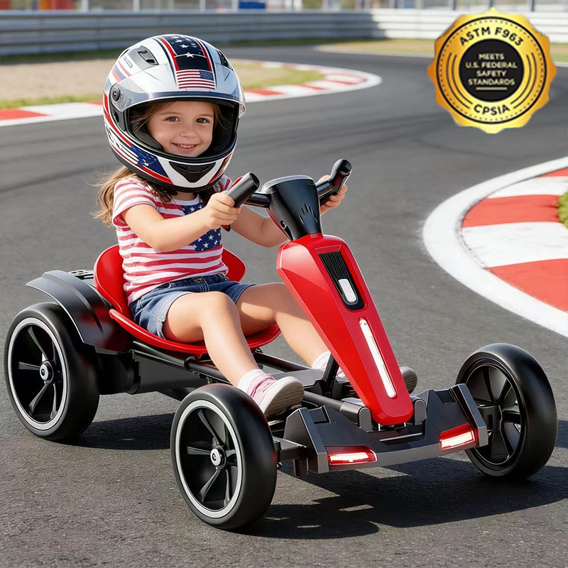 12V Electric Go Kart for Kids Ride on Toy with Adjustable Seat Flashing Light