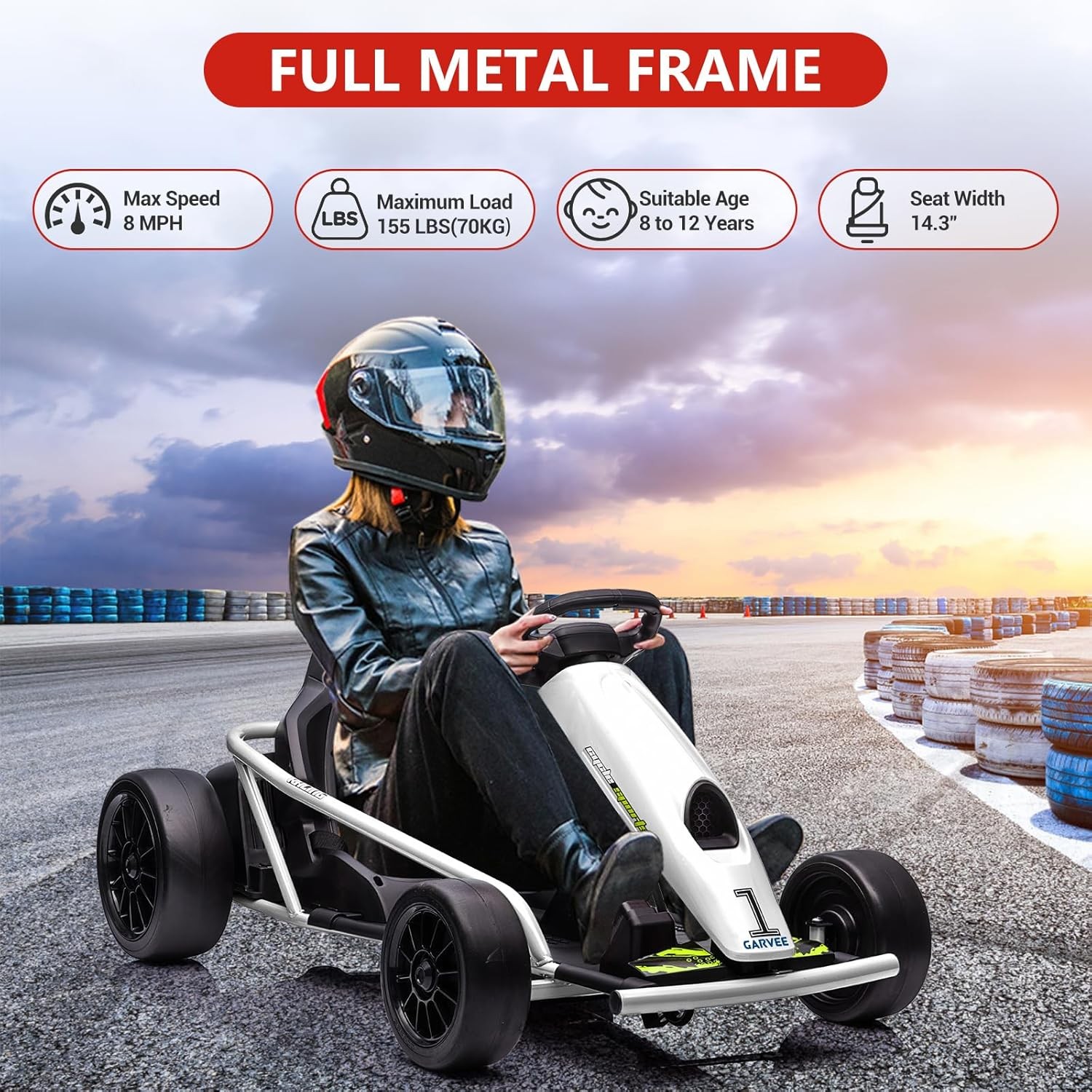 Garvee 24V Kids Go Kart,High Speed Electric Drift Kart with Music for Ages 8-12