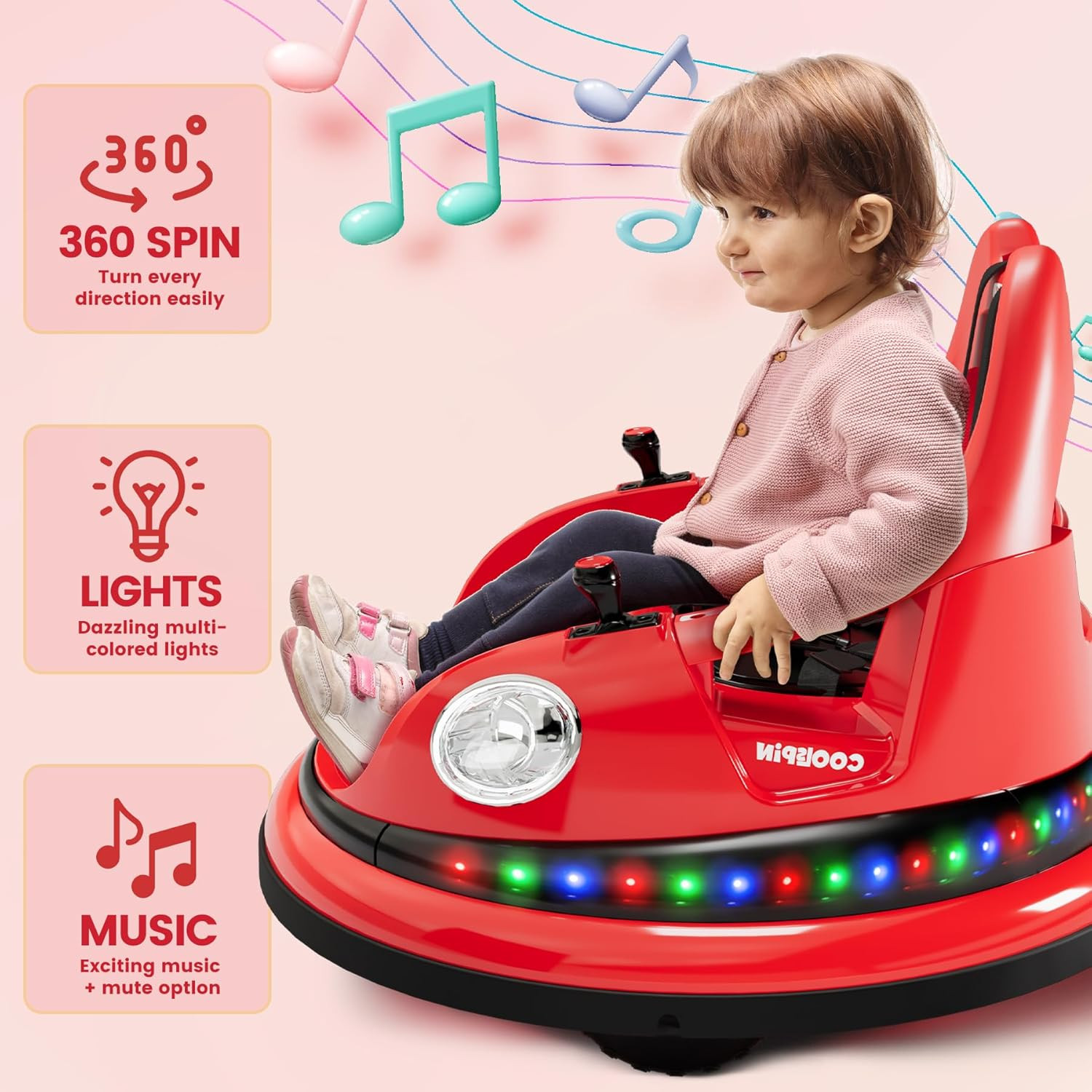 Ride on Bumper Car for Toddlers, 12V Battery Car for Kids W/Parent Remote, 2-Spe