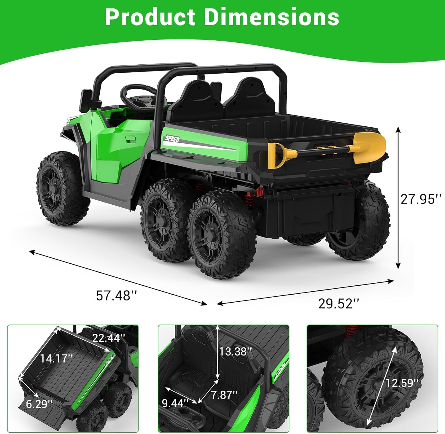 24V 4WD 6-Wheel Electric Ride On Dump Truck with Remote Control, 2 Seater Kids